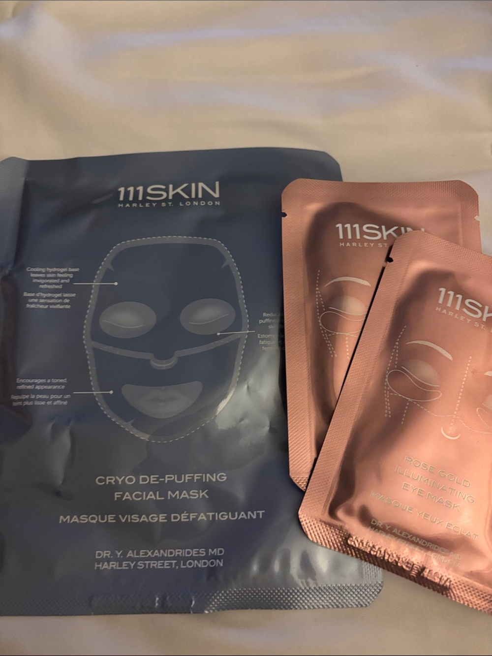 111SKIN Cryo De-Puffing Facial Mask & Rose Gold Eye Masks - Blue and Rose Gold